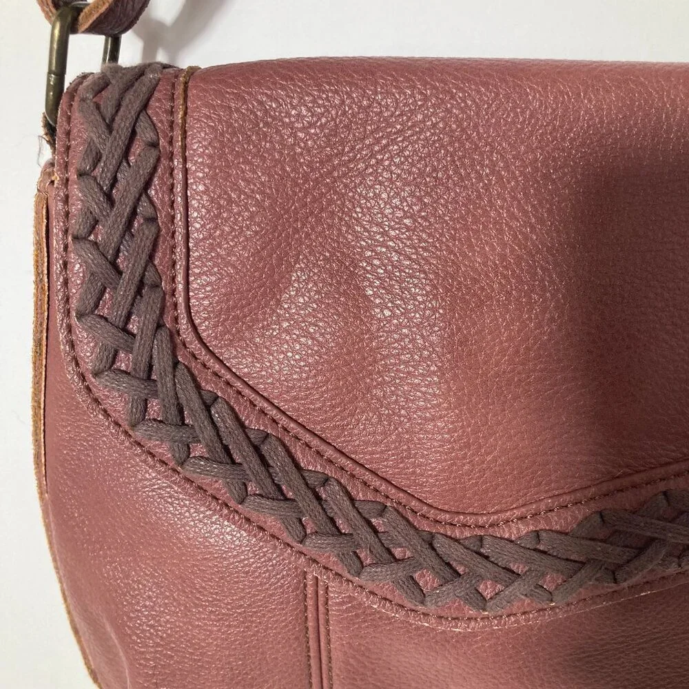 Womens Vegan Leather Chala Braided Boho Crossbody Purse Mauve Brown‎ 9 x 11